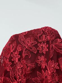 Glamine 女款優雅性感派對正式新娘母親刺繡拼接抹胸洋裝，深紅色，適合婚禮、夏季、萬聖節派對、夜店 - 酒紅色 - 查看 4