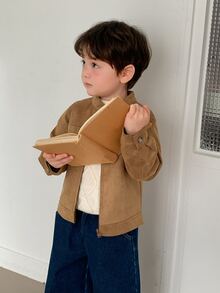 DAZY Infant (Boy) Long Sleeve Solid Color Suede Fleece Spring/Autumn Korean Style Jacket - Brown - View 5