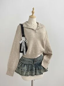 Elamini Sweater Pullover Leher Tinggi Setengah Resleting untuk Wanita, Cocok untuk Musim Gugur/Dingin, Mode Santai, Serbaguna, Minimalis, dan Kasual, Cocok untuk Perjalanan Sehari-hari - Khaki - View 6