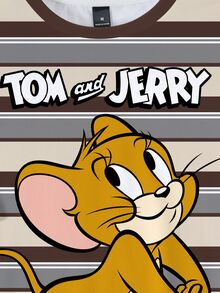 TOM & JERRY X SHEIN 大尺碼夏季休閒拼色條紋卡通印花T恤 - 白色 - 查看 4