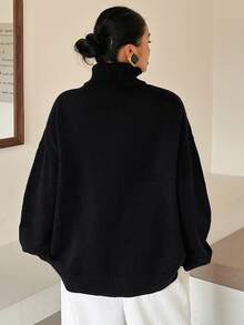 Dazy Plus Solid Color Casual Versatile Loose High Neck Autumn/Winter Long Sleeve Pullover Sweater - Black - View 10