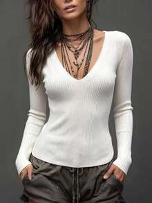 SHEIN Autumn/Winter Casual Versatile Solid Color Sweater - Apricot - View 3