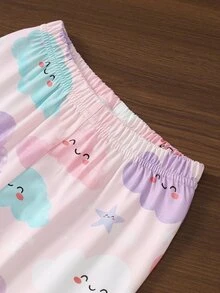 SHEIN 女嬰可愛睡眠回家系列雲朵星星卡通印花針織開襟長袖上衣褲套裝居家服 白色 秋季 - 彩色 - 查看 6