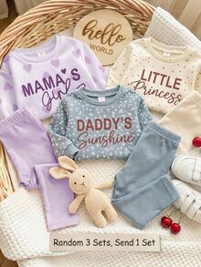 Lila, süßer Herz-Buchstaben Mama'girl❤, Baby Mädchen lässig bequem weich dick warm Rundhals Langarm Sweatshirt & Leggings, geeignet für Herbst/Winter Alltag, gemütliche Saison, stilvolles Baby Mädchen - Verschiedenfarbig - Übersicht 1