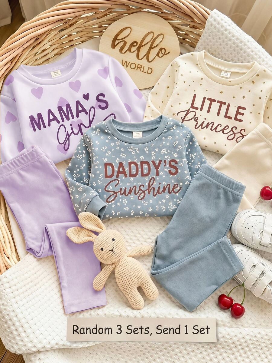 Lila, süßer Herz-Buchstaben Mama'girl❤, Baby Mädchen lässig bequem weich dick warm Rundhals Langarm Sweatshirt & Leggings, geeignet für Herbst/Winter Alltag, gemütliche Saison, stilvolles Baby Mädchen - Verschiedenfarbig - Übersicht 1