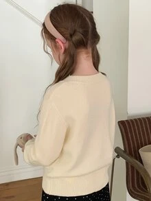 THE POWERPUFF GIRLS X DAZY Tween Girl Cartoon Embroidered Round Neck Long Sleeve Cardigan, Autumn/Winter - Apricot - View 2