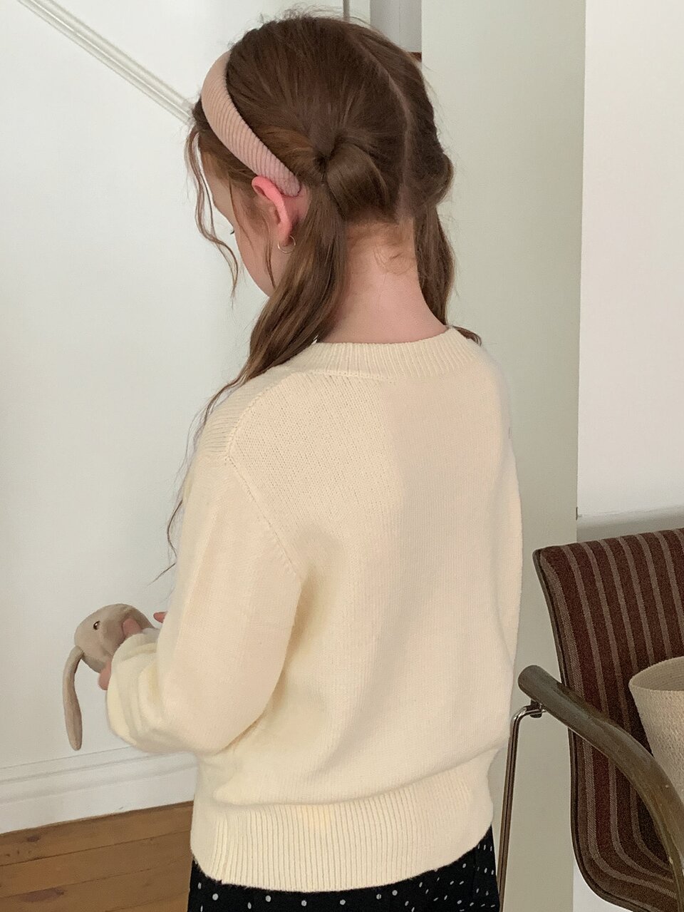 Tween Girl Cartoon Embroidered Round Neck Long Sleeve Cardigan, Autumn/Winter