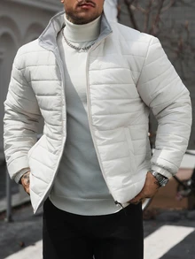 Manfinity CasualCool Men's Winter Outdoor White Coat, Puffer - Beige - View 3