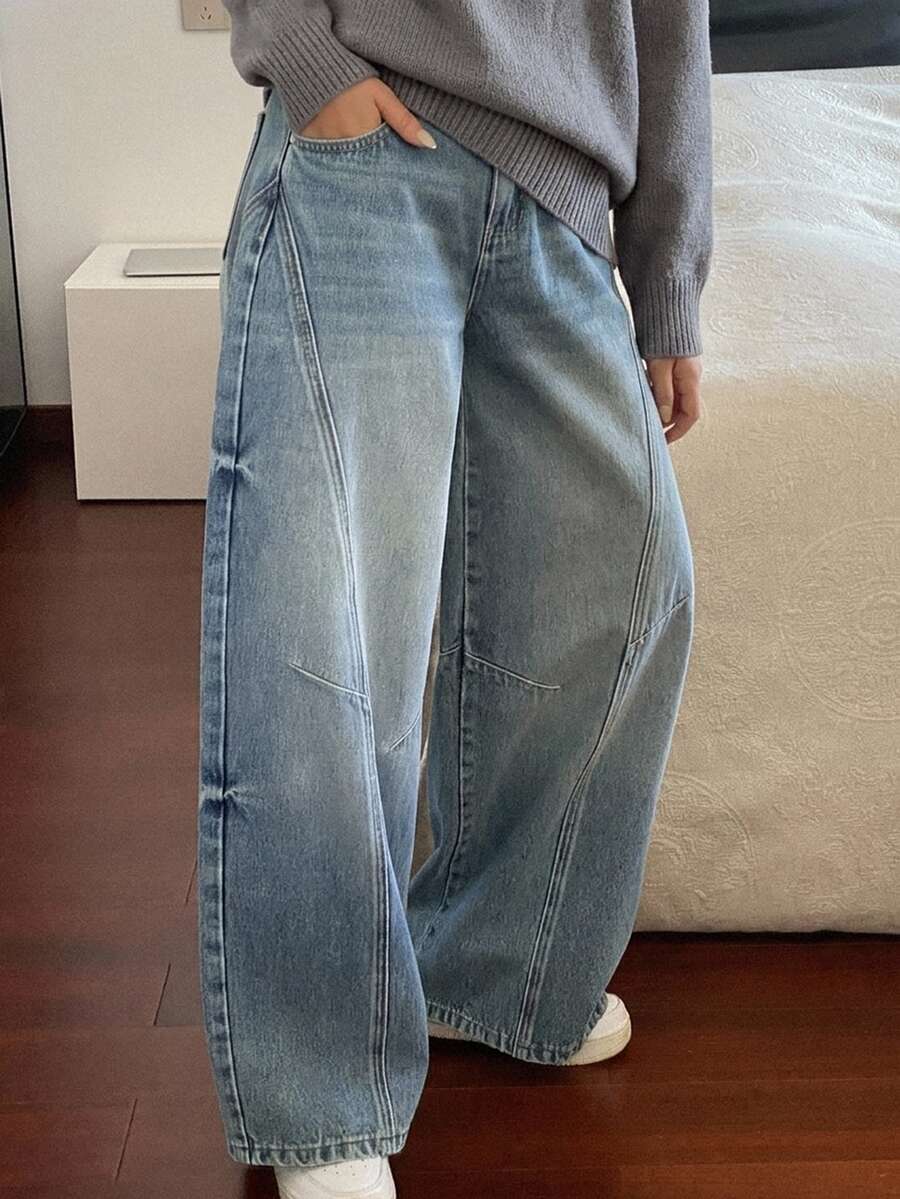 DAZY Tween Girl) Casual Loose Washed Distressed Patchwork Versatile Autumn/Winter Denim Jeans - Light Wash - View 1