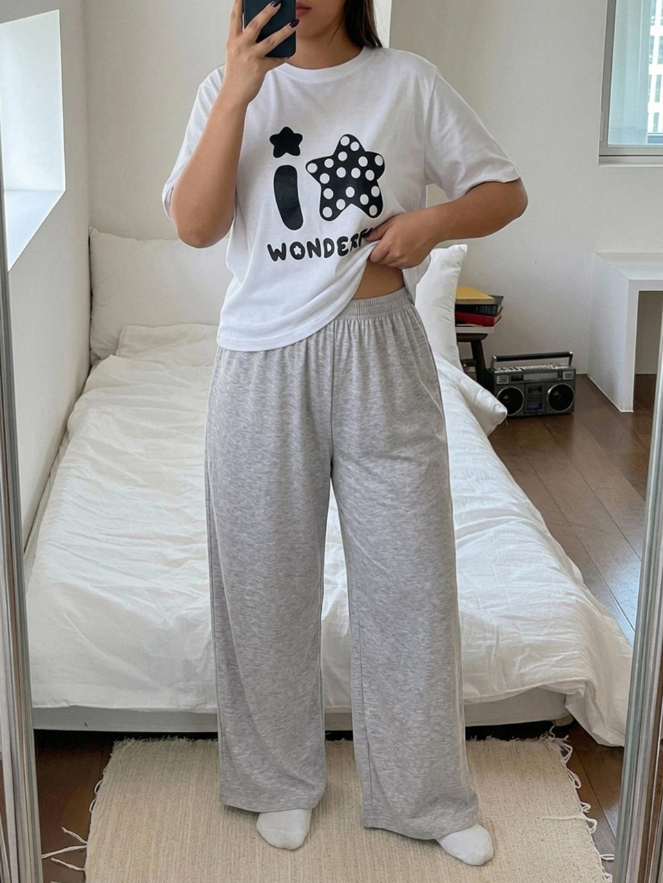 Dazy Plus Cartoon Print Loose Top And Pants 2-Piece Pajama Set, Spring Summer Autumn