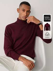 Manfinity Homme Sweater Lengan Panjang Pria Warna Polos Minimalis Serbaguna untuk Pemakaian Sehari-hari - Burgundy - View 7