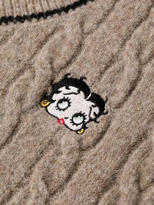 Betty Boop x DAZY Curve Solid Color Pullover V-Neck Sweater Vest, Layered Preppy Casual Style For Spring And Autumn - Khaki - View 11