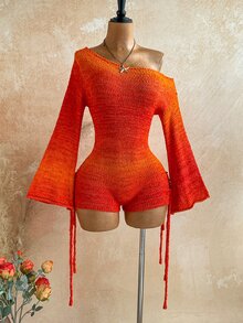 Soleia Plus Size Women's Asymmetrical Shoulder Casual Daily Wear Romper Fall - Multicolor - View 6