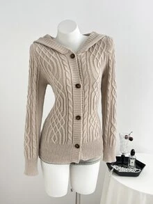 Elamini Women's Autumn/Winter Lazy Fashion Vintage Casual Daily Commute Home Cardigan - Khaki - View 5