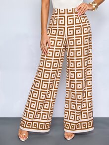 SOLERSUN Women's Floral Print Wide-Leg Trousers For Spring And Summer, Stylish And Versatile For Parties. - Brown - View 6