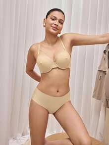 Bralution 1件裝裸色無縫高腰舒適極簡日常內褲 - 杏色 - 查看 5