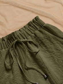 EMERY ROSE Shorts casuales versátiles de uso diario para mujer talla grande, color liso, con cintura con cordón - Verde militar - Ver 3
