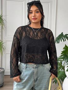 SHEIN EZwear 大碼女士上衣 - 黑色 - 查看 6