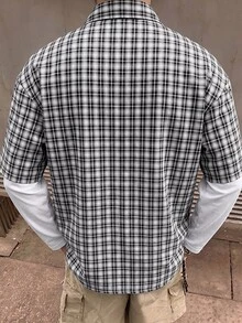STEELVANCE 男士小格紋假兩件長袖襯衫，單口袋經典款，適合正式或休閒場合，休閒度假、晚餐聚會、簡約辦公、居家休閒穿著，可自用或送禮給朋友，熱銷舒適面料襯衫 - 彩色 - 查看 2