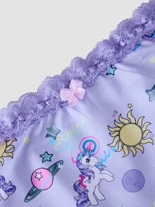 Chillnights My Little Pony X SHEIN Celana Pendek Hipster Motif Kartun Pony Dream dengan Patchwork Renda - MultiWarna - View 3