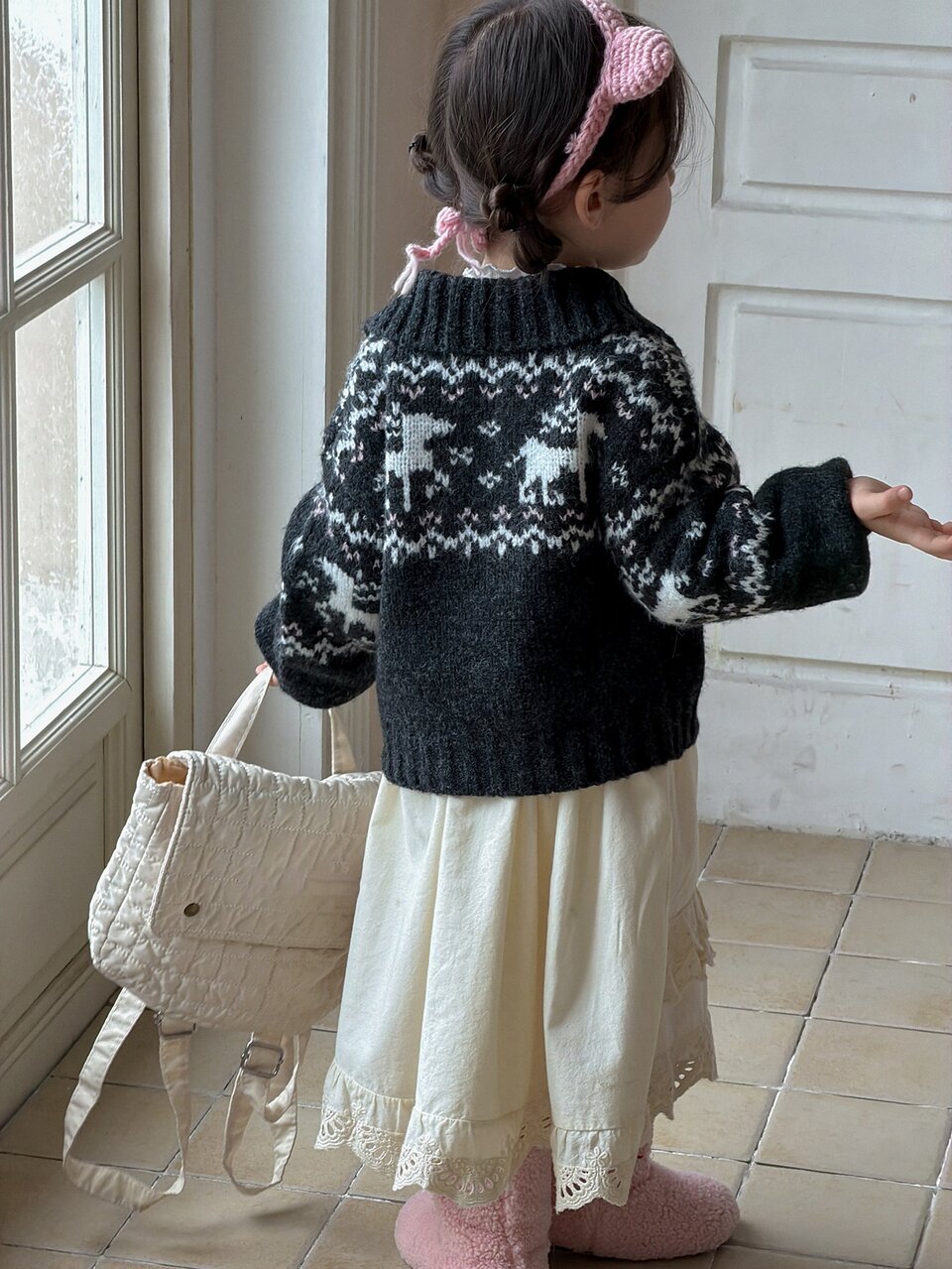 Infant/Toddler (Girl) Contrast Color Korean Style Long Sleeve Knit Top, Autumn/Winter