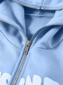 SHEIN Coolqubz 青少年男孩連帽街頭風Y2K字母萬聖節運動衫 - 藍色 - 查看 3