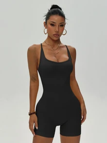 Dewbera Dewbera 女款無縫瑜伽運動連身褲，春夏款，露背設計 - 黑色 - 查看 8