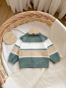 SHEIN Newborn Baby 3D Bear Pattern Colorblock Casual Daily Autumn Cardigan - Green - View 2