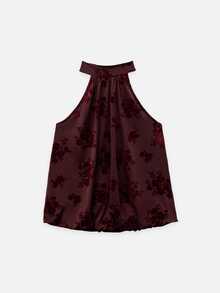 Nöista Floral Print Backless Tie Halter Top - Red Violet - View 8