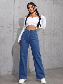 Jeanoix Quần jeans xanh denim co giãn lót nỉ ống đứng nữ size lớn phong cách Y2K Cowgirl - Rửa trung bình - Xem 6