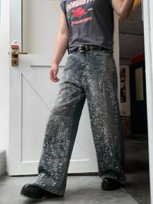 Dazy Plus Full Rhinestone Korean Style Shiny Distressed Versatile Heavy-Duty Spring/Autumn Jeans - Dusty Blue - View 5