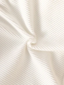 SHEIN Newborn Baby Girls A-Line Dress Sweet Elegant White Black 3D Bow Ribbed Frill Puff Sleeve Round Neck Birthday Party Autumn Winter Fall Soft Ribbing - Beige - View 7