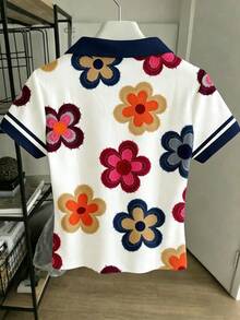 壓花 T 恤 波西米亞野花植物印花上衣 Chill Chill 青少年女孩休閒短袖上衣 夏季風格 剪裁款 - 白色 - 查看 2