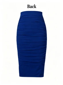 EMERY ROSE Women's Royal Blue Solid Color Fitted Ruched Sexy Skirt - Royal Blue - View 5