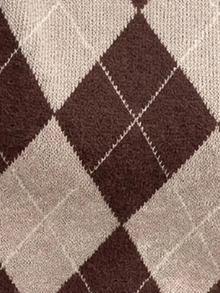 Dazy Plus Brown Colorblock Patchwork Argyle Loose Casual Versatile Pullover Sweater, Autumn/Winter - Brown - View 7