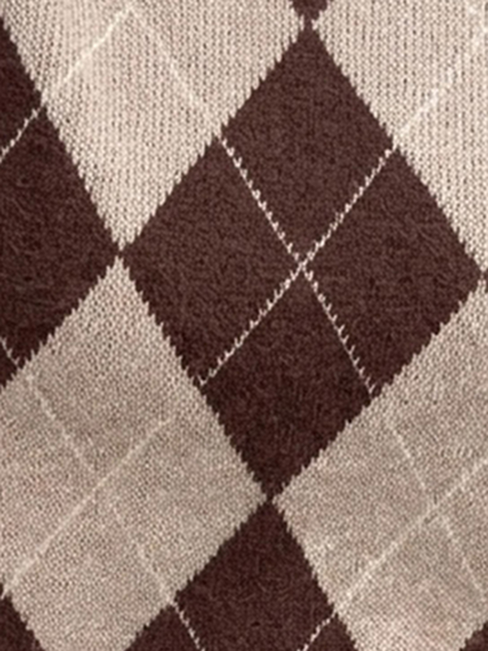 Dazy Plus Brown Colorblock Patchwork Argyle Loose Casual Versatile Pullover Sweater, Autumn/Winter