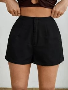 SHEIN PETITE Women's Solid Color Casual Versatile Daily Shorts - Black - View 7