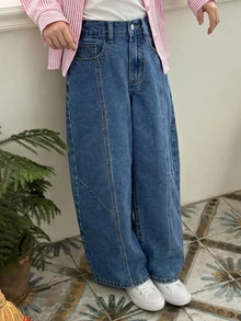 Dazy Kids Tween Girl Loose Carrot Pants Washed Blue Basic Cute Denim Jeans Fall - Medium Wash - View 3