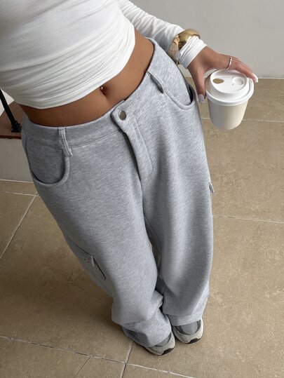 Livesso Pantalon de survêtement cargo ample avec poches à boutons pour femmes, style athlétique polyvalent