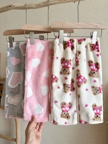 LMoss Kids 女嬰 3 件組 針織愛心可愛熊人造毛長褲套裝 - 彩色 - 查看 5