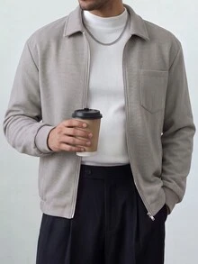 HUEFORM 男士休閒拉鍊式單口袋大衣 - 灰色 - 查看 3