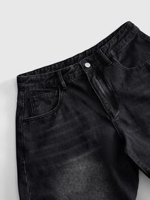 ROMWE MEN Men's Printed Loose Fit Jeans - Black - View 4