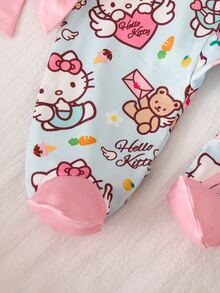 HELLO KITTY AND FRIENDS | SHEIN 新生兒嬰兒睡衣卡通滿版印花長袖連身衣 1件套居家休閒服 - 淺藍色 - 查看 7