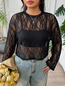 SHEIN EZwear 大碼女士上衣 - 黑色 - 查看 3