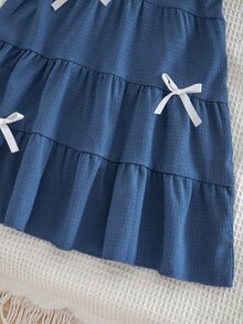 SHEIN 1 buah Gaun Tank Tanpa Lengan Gaya Putri Premium Kasual untuk Anak Perempuan dengan Pita - Biru - View 3