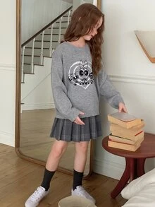 THE POWERPUFF GIRLS X DAZY Tween Girl Cartoon Pattern Long Sleeve Top And Skirt Knit Set Fall - Grey - View 6