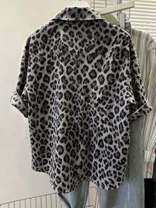 Selamara 女款豹紋短袖單排扣休閒襯衫 - 彩色 - 查看 2