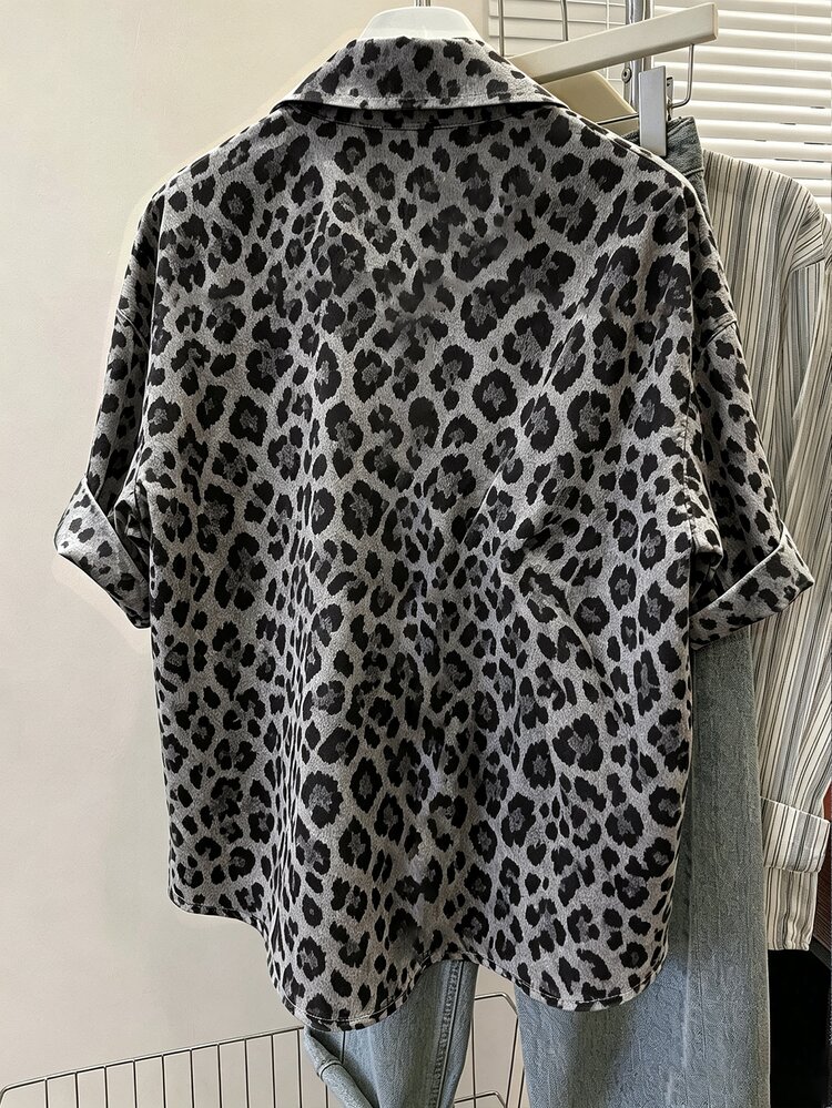 Selamara Women's Leopard Print Short Sleeve Single-Breasted Casual Shirt - Multicolor - View 2
