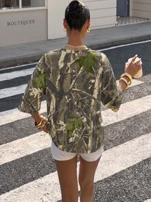 Muchica Plus Branch Print Drop Shoulder Tee - Multicolor - View 2