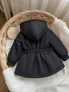 SHEIN 女嬰可愛冬季保暖內裡拉鍊連帽外套 - 黑色 - 查看 2